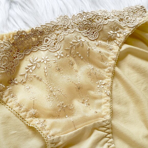 Embroidered floral lace trim bikini panty in champagne - Picture 3 of 3